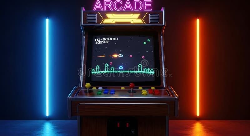 Retro arcade cabinet with neon lights